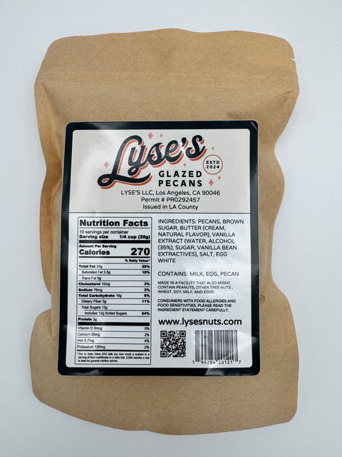 Kraft paper snack bag with Lyse's label on a white background