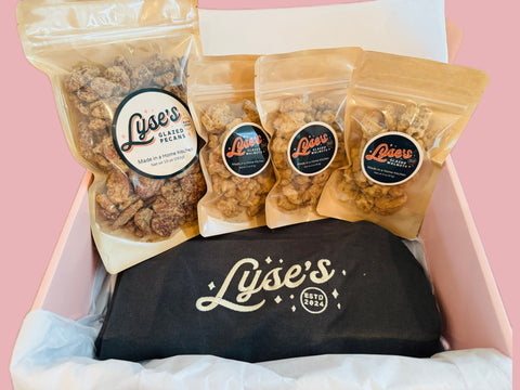 Lyse's  Deluxe Gift Box Variety Pack  (1 Lg Bag of Pecans, 3 SM Bags of Walnuts and Apron)