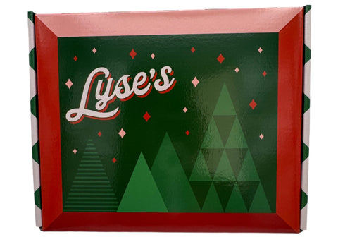 Green and red box with geometric patterns and 'Lyse's' branding on a white background
