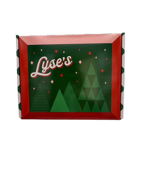 Green and red box with geometric patterns and 'Lyse's' branding on a light white background