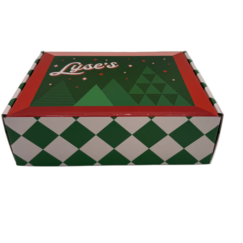 Green and red checkered cooler with 'Lyse's' branding on a white background